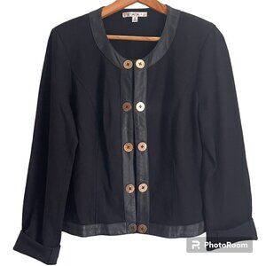 CAbi Women's Blazer Jacket Size M Faux Leather Trim Decorative Buttons